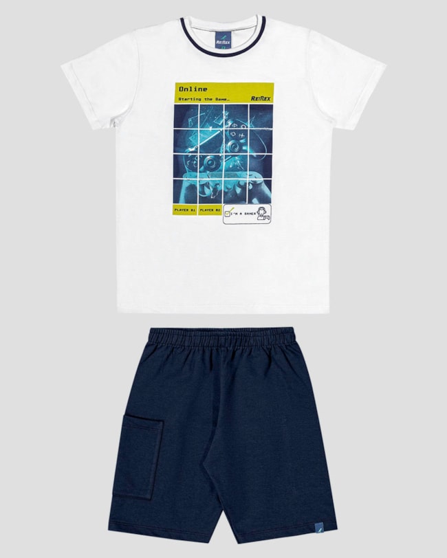 Conjunto Infantil Menino com Estampa Game ReiRex Branco-1709f1ef-043a-4e03-8143-825bb590f78b