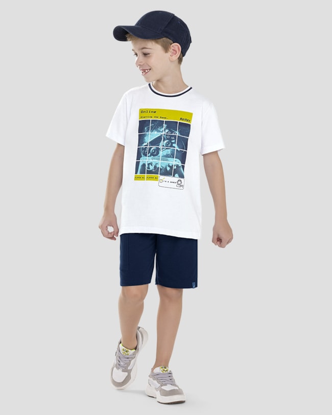 Conjunto Infantil Menino com Estampa Game ReiRex Branco-94815544-967c-4159-a0a7-c4a77c9978a4