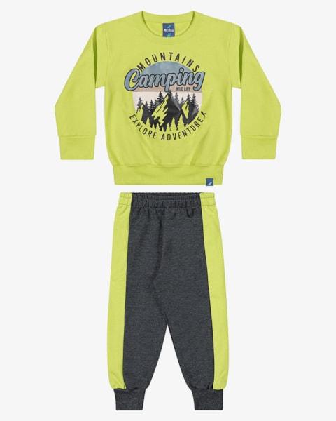 Conjunto Infantil Menino com Estampa no Blusão ReiRex - Verde