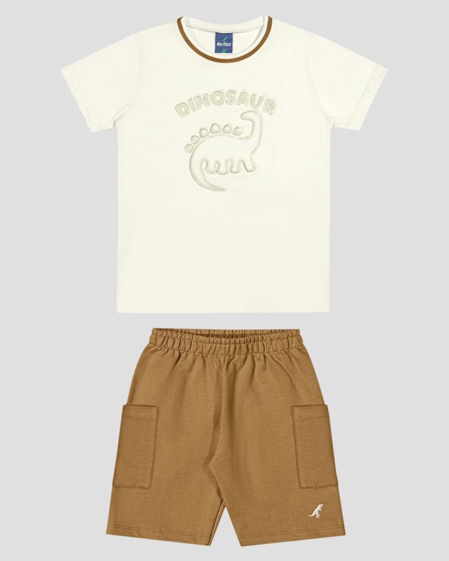 Conjunto Infantil Menino com Estampa Relevo ReiRex Branco-10995461-5b31-4055-b470-68fef1e7f832