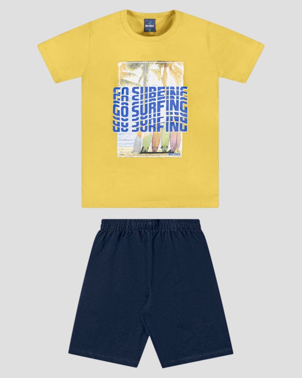Conjunto Infantil Menino com Estampa Surf ReiRex Amarelo