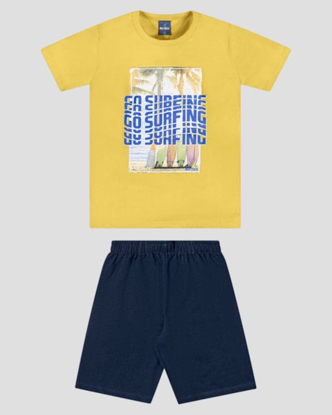 Conjunto Infantil Menino com Estampa Surf ReiRex Amarelo