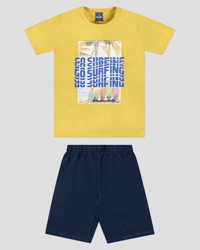 Conjunto Infantil Menino com Estampa Surf ReiRex Amarelo-e63d860f-5294-4567-999a-b116c49dd3e6