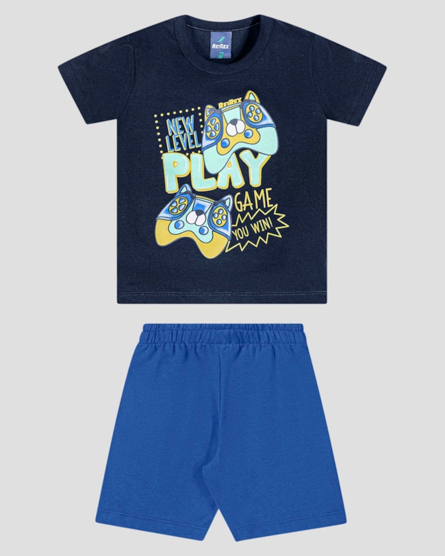 Conjunto Infantil Menino com Estampa Videogame ReiRex Azul-74602efa-d08f-443a-86b4-4528f1942c10
