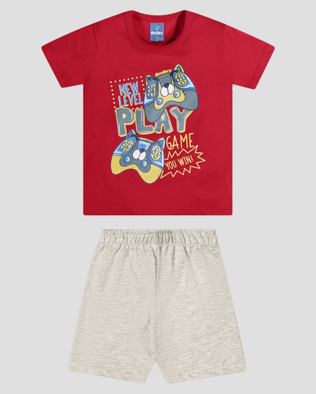 Conjunto Infantil Menino com Estampa Videogame ReiRex Vermelho-04b51638-85b1-4f35-aeff-d3651edd27f9
