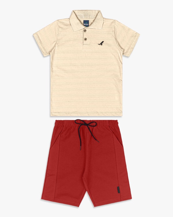Conjunto Infantil Menino com Polo e Bermuda - ReiRex - Tapioca