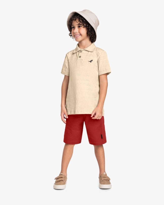 Conjunto Infantil Menino com Polo e Bermuda - ReiRex - Tapioca-dc957b91-24c1-47c6-ab0c-757a47289c31