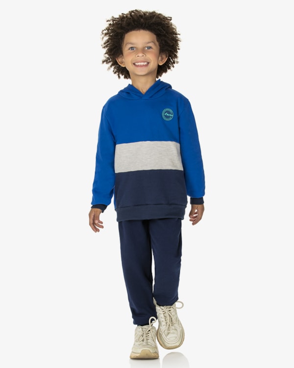 Conjunto Infantil Menino com Recortes no Blusão ReiRex - Azul