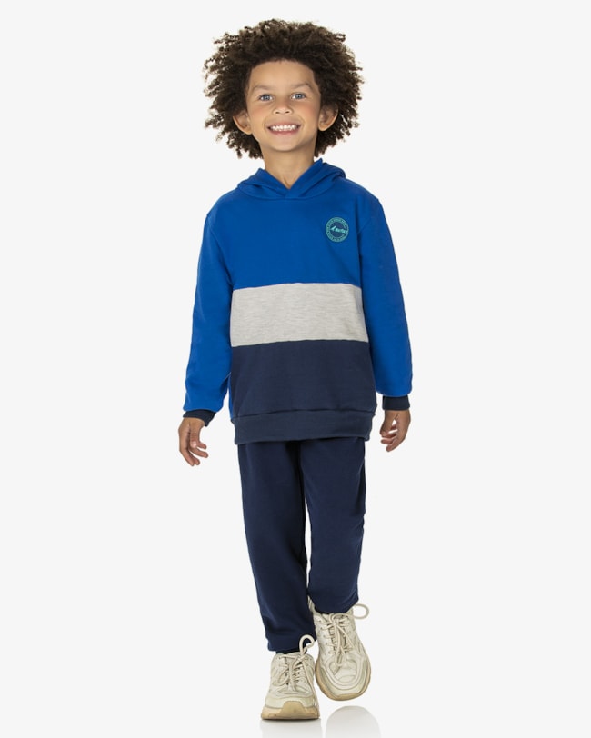 Conjunto Infantil Menino com Recortes no Blusão ReiRex - Azul-bab6eee7-e14c-4864-bda4-284286026aa4