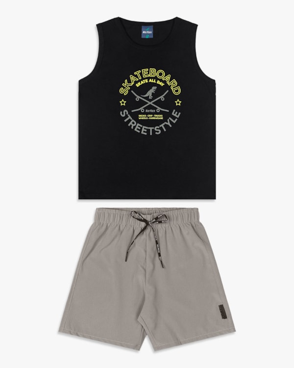 Conjunto Infantil Menino com Regata e Bermuda - ReiRex - Preto