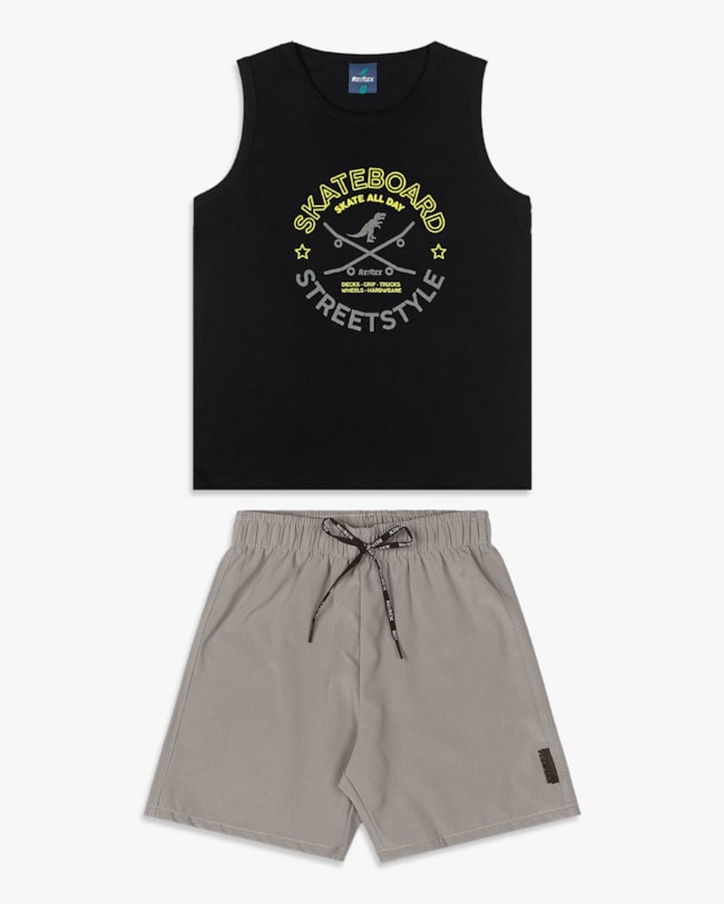 Conjunto Infantil Menino com Regata e Bermuda - ReiRex - Preto-870f4ace-9473-4c3e-beda-520ce02dcf65