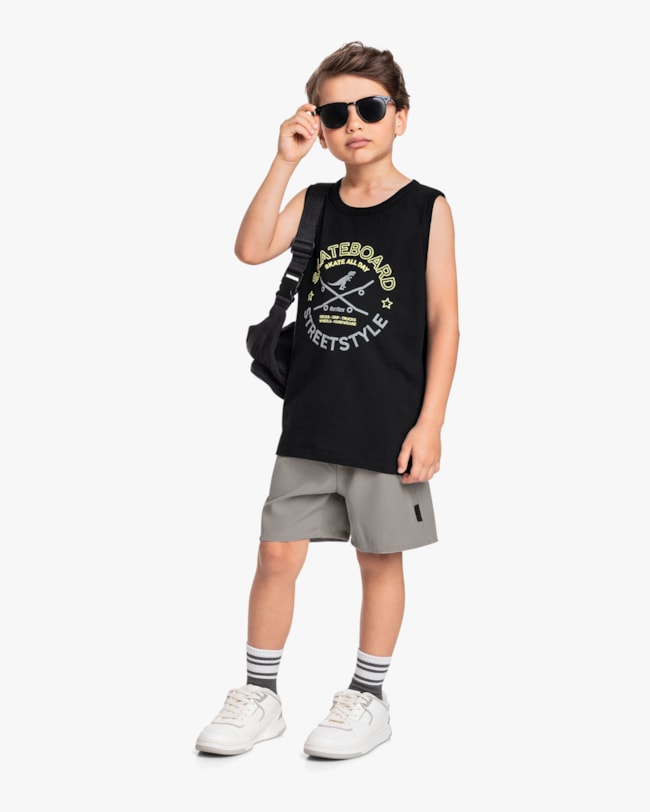 Conjunto Infantil Menino com Regata e Bermuda - ReiRex - Preto-ae51588b-dde4-45d6-8d59-522d9b441bdb