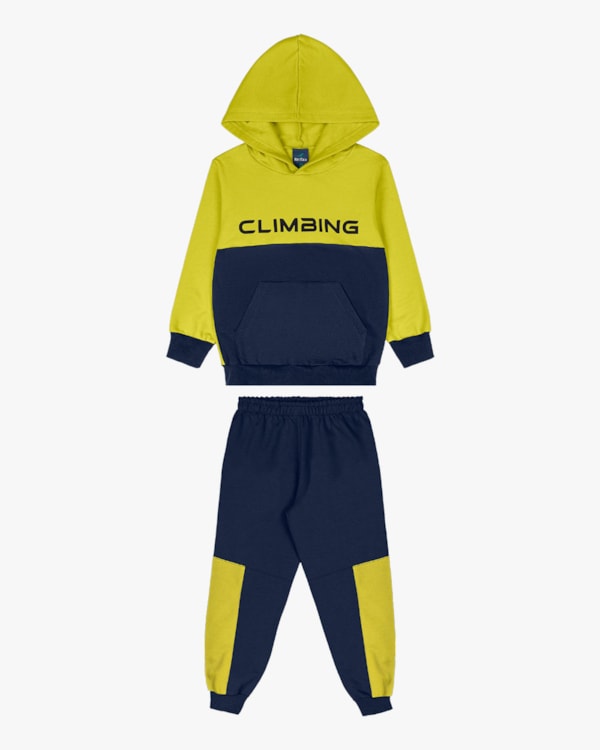 Conjunto Infantil Menino em Moletom Bicolor com Capuz - ReiRex - Verde