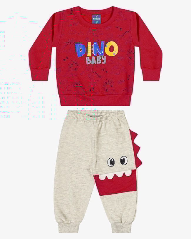 Conjunto Infantil Menino em Moletom com Aplicação ReiRex - Vermelho-7c70b904-512e-4fa4-937e-231e8ccb66f3