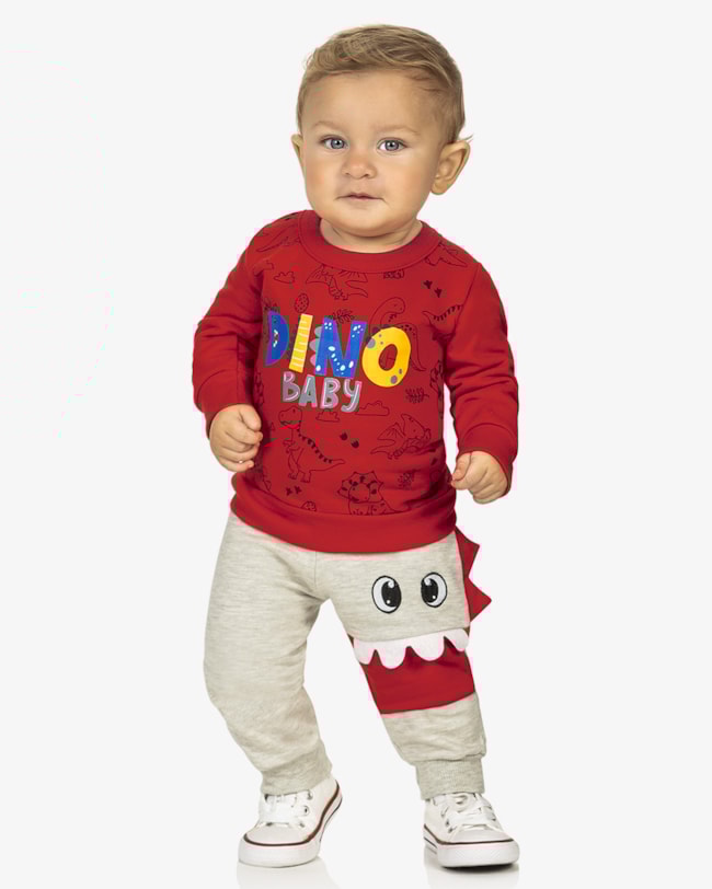 Conjunto Infantil Menino em Moletom com Aplicação ReiRex - Vermelho-eb8e3e25-4894-4492-a9a5-368e34f6873f