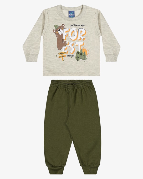 Conjunto Infantil Menino em Moletom com Estampa ReiRex - Mescla
