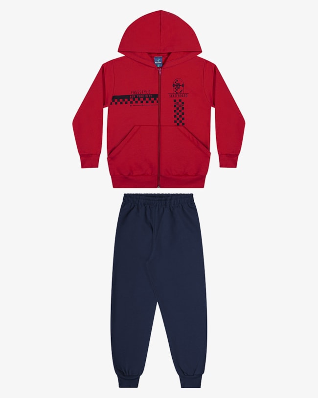 Conjunto Infantil Menino em Moletom com Estampa ReiRex - Vermelho-a9beb612-6192-4093-a151-b3053593183f