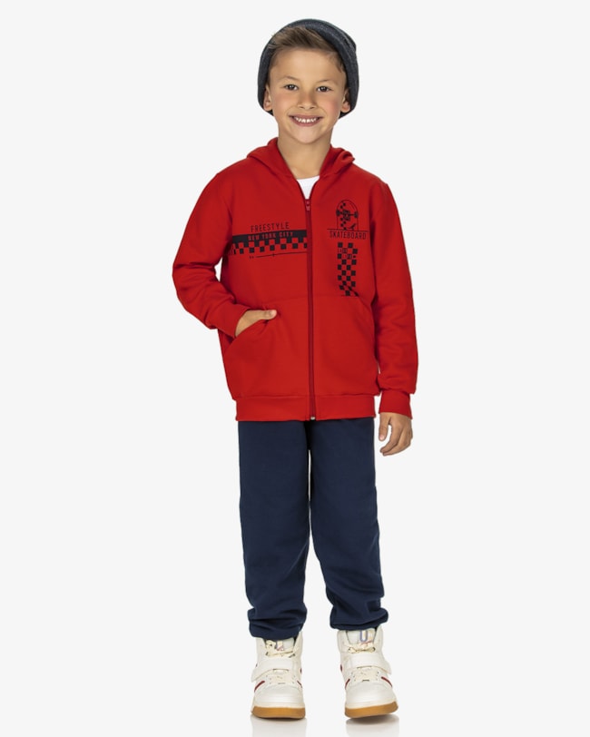 Conjunto Infantil Menino em Moletom com Estampa ReiRex - Vermelho-e64b9c5a-04ab-443a-bebe-4875ac6f8e3c