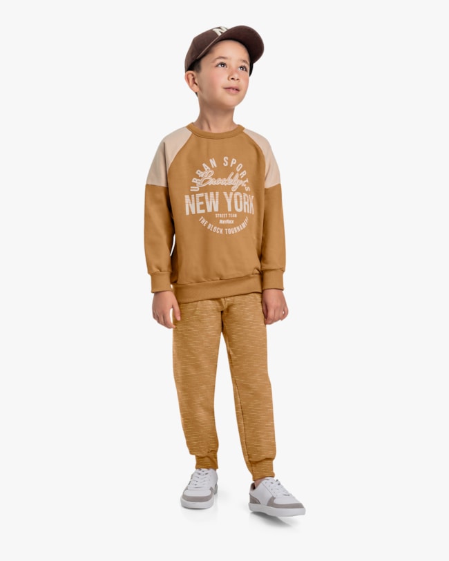 Conjunto Infantil Menino em Moletom com Manga Raglan - ReiRex - Gengibre-b6a405e3-8006-4988-9dd4-e73c5c458015