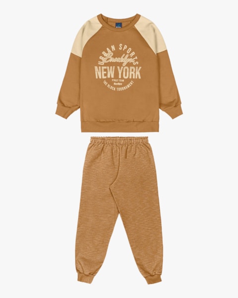 Conjunto Infantil Menino em Moletom com Manga Raglan - ReiRex - Gengibre