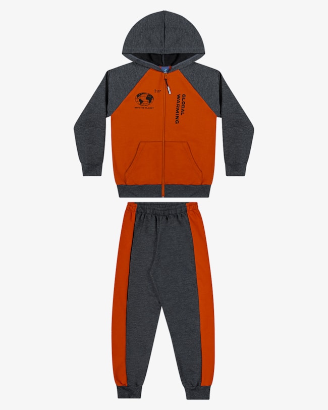 Conjunto Infantil Menino em Moletom com Recortes - Laranja-7766621e-7d47-4046-8198-03759a1de5df
