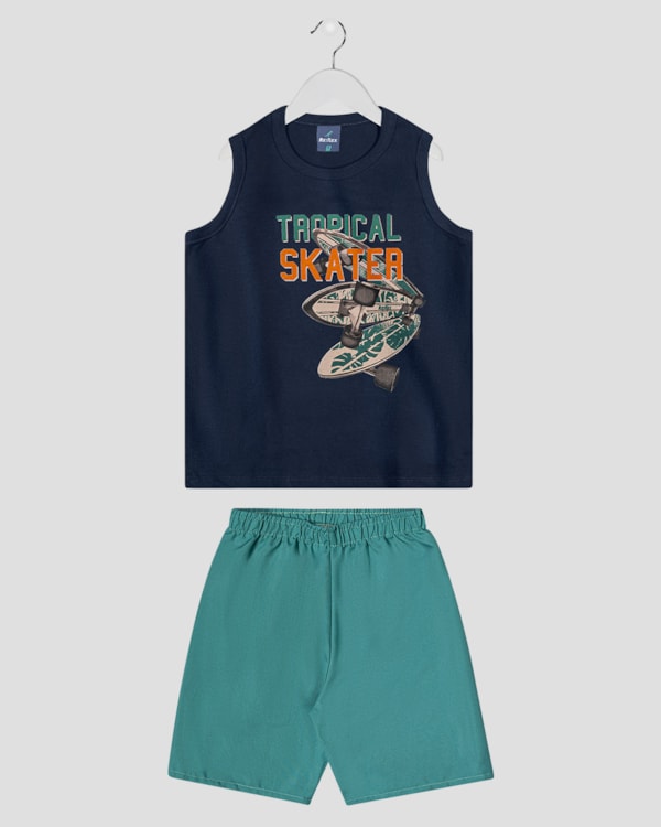 Conjunto Infantil Menino Estampa Skate Tropical - ReiRex - Oxford
