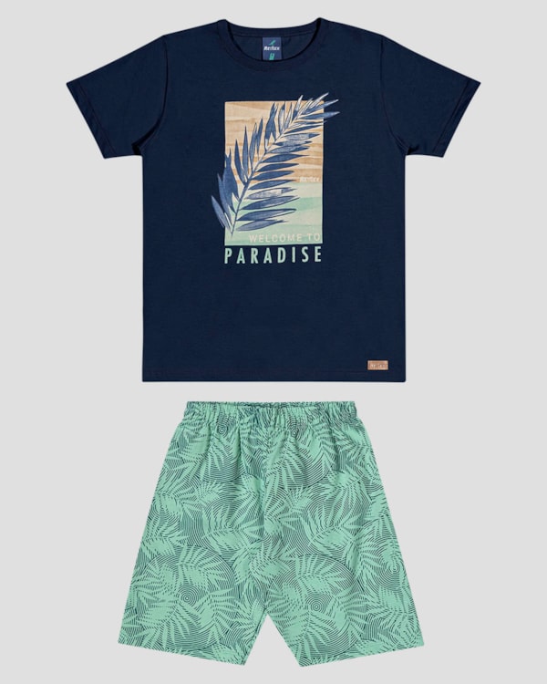Conjunto Infantil Menino Estampa Tropical ReiRex Azul
