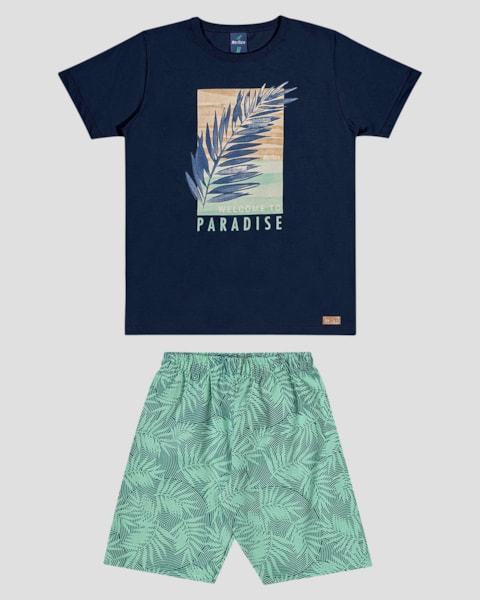 Conjunto Infantil Menino Estampa Tropical ReiRex Azul