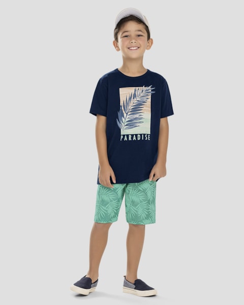 Conjunto Infantil Menino Estampa Tropical ReiRex Azul