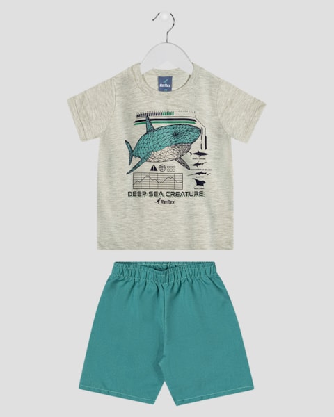 Conjunto Infantil Menino Estampa Tubarão - ReiRex - Mescla