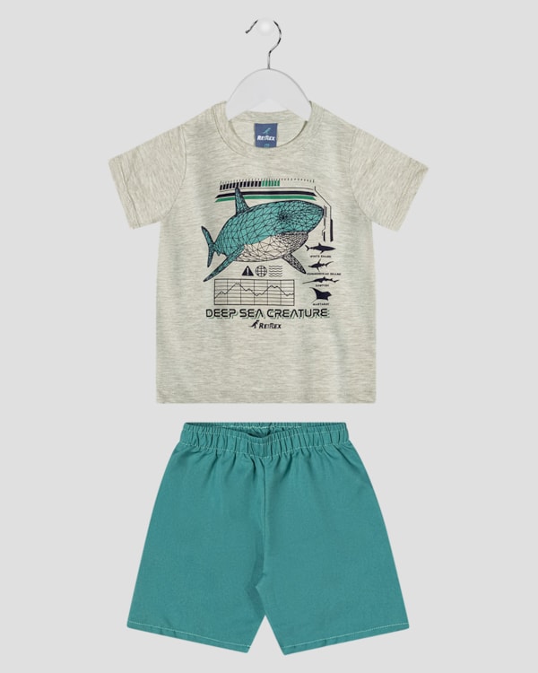 Conjunto Infantil Menino Estampa Tubarão - ReiRex - Mescla
