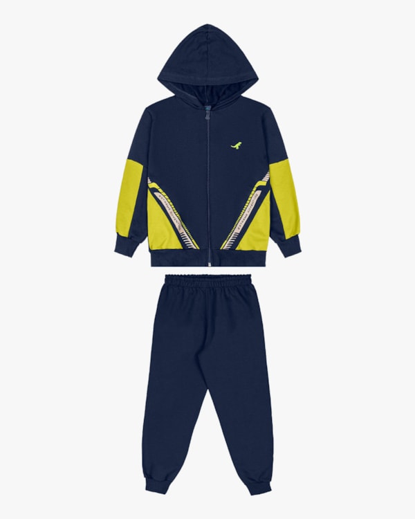 Conjunto Infantil Menino Jaqueta com Capuz e Calça - ReiRex - Azul