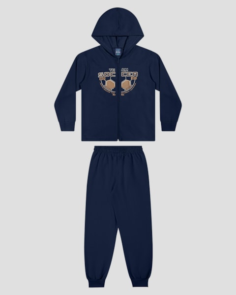 Conjunto Infantil Menino Jaqueta com Capuz e Calça - ReiRex - Azul