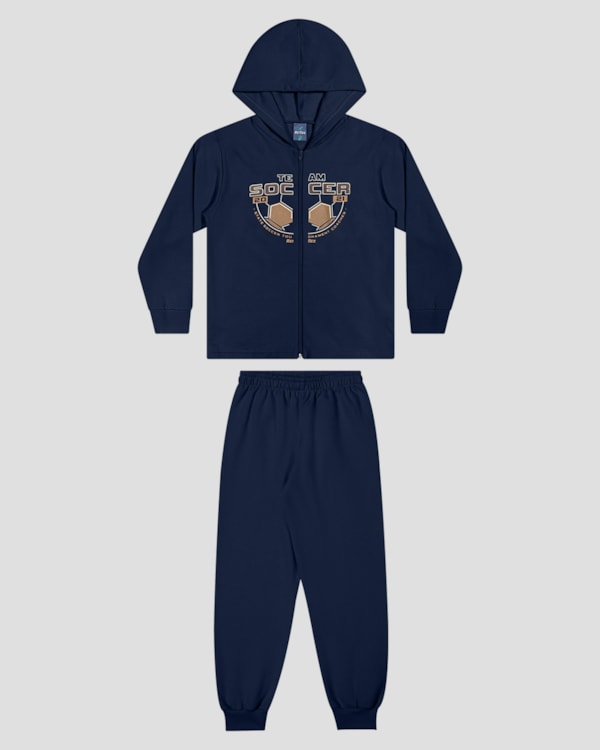 Conjunto Infantil Menino Jaqueta com Capuz e Calça - ReiRex - Azul