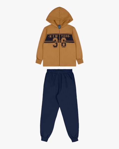 Conjunto Infantil Menino Jaqueta com Estampa e Calça - ReiRex - Marrom