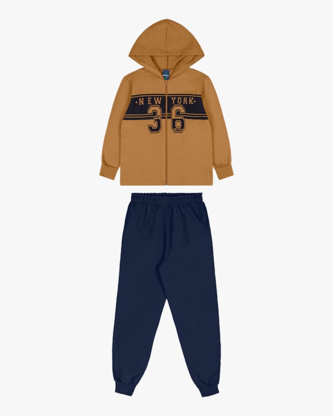 Conjunto Infantil Menino Jaqueta com Estampa e Calça - ReiRex - Marrom-9c578e99-958c-4d5a-96de-e6afa848b5d6