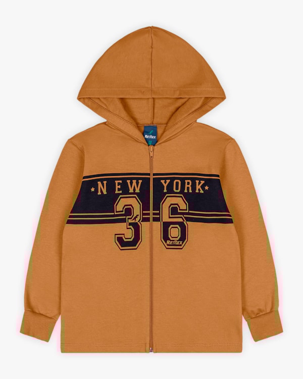 Conjunto Infantil Menino Jaqueta com Estampa e Calça - ReiRex - Marrom