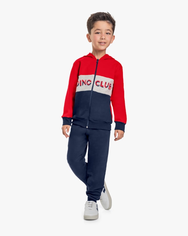 Conjunto Infantil Menino Jaqueta com Estampa Relevo - ReiRex - Vermelho