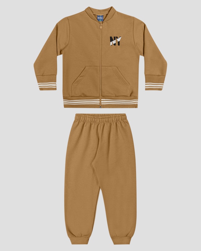Conjunto Infantil Menino Jaqueta com Retilínea e Calça - ReiRex - Marrom-3a2a8ac8-46d7-4c84-b23f-9979ab31a208