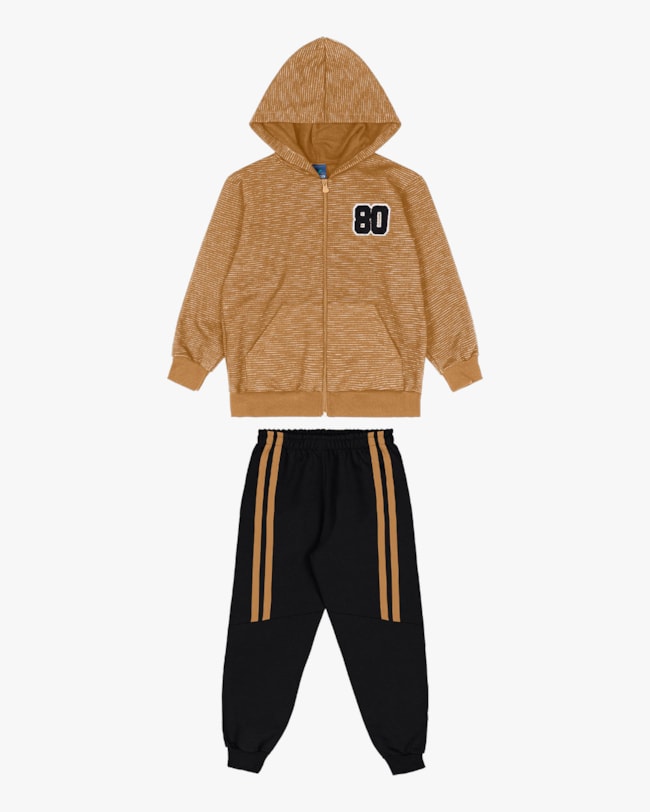 Conjunto Infantil Menino Jaqueta e Calça Estilo Esportivo - ReiRex - Marrom-53c6f843-6995-4eca-8171-58847c4d4563