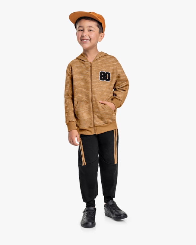 Conjunto Infantil Menino Jaqueta e Calça Estilo Esportivo - ReiRex - Marrom-d29d04a0-8bd5-45a8-b095-39e5315b2ca8