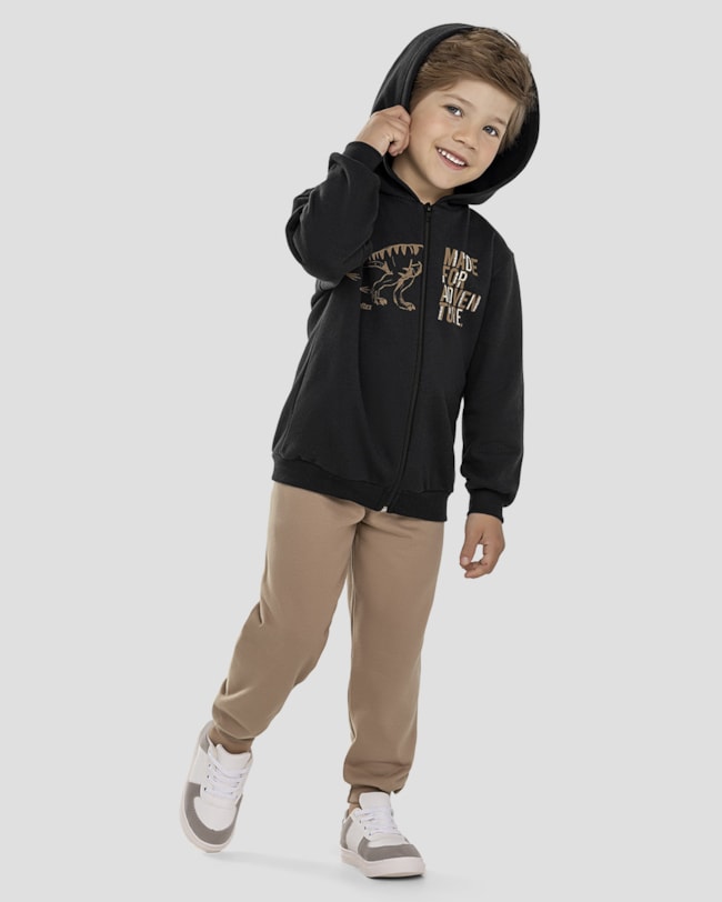 Conjunto Infantil Menino Jaqueta e Calça Moletom Dino - ReiRex - Preto-56457964-945e-4570-bca3-142d223c9cd9