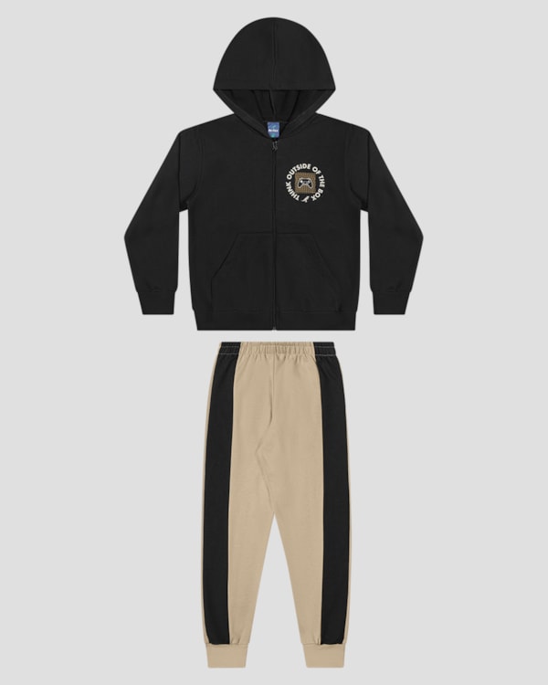 Conjunto Infantil Menino Jaqueta Estampa Game e Calça - ReiRex - Preto