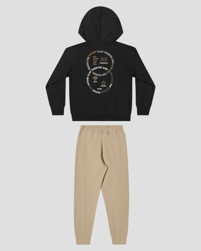Conjunto Infantil Menino Jaqueta Estampa Game e Calça - ReiRex - Preto-87a3384e-af70-4081-8455-a2cfa55d78b2