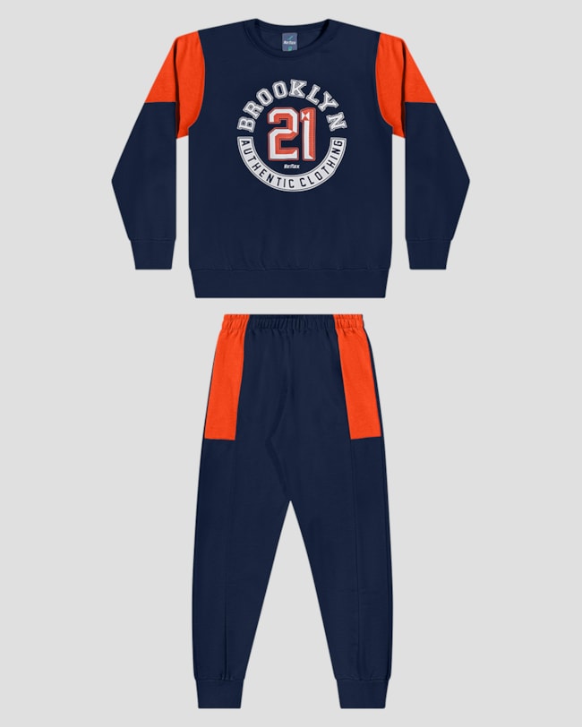 Conjunto Infantil Menino Moletom com Recortes - ReiRex - Azul-6e28f3e4-8e5f-4af0-ba8b-b3b7f83ccb3e