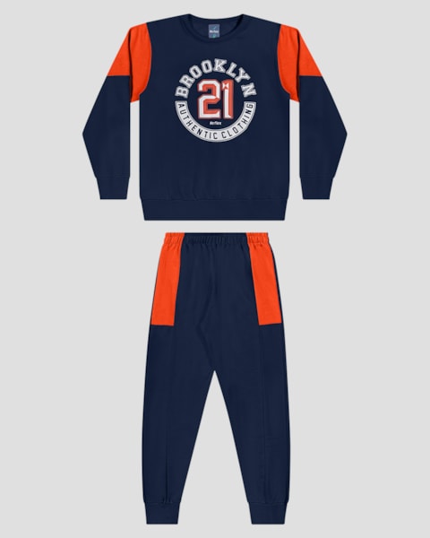 Conjunto Infantil Menino Moletom com Recortes - ReiRex - Azul