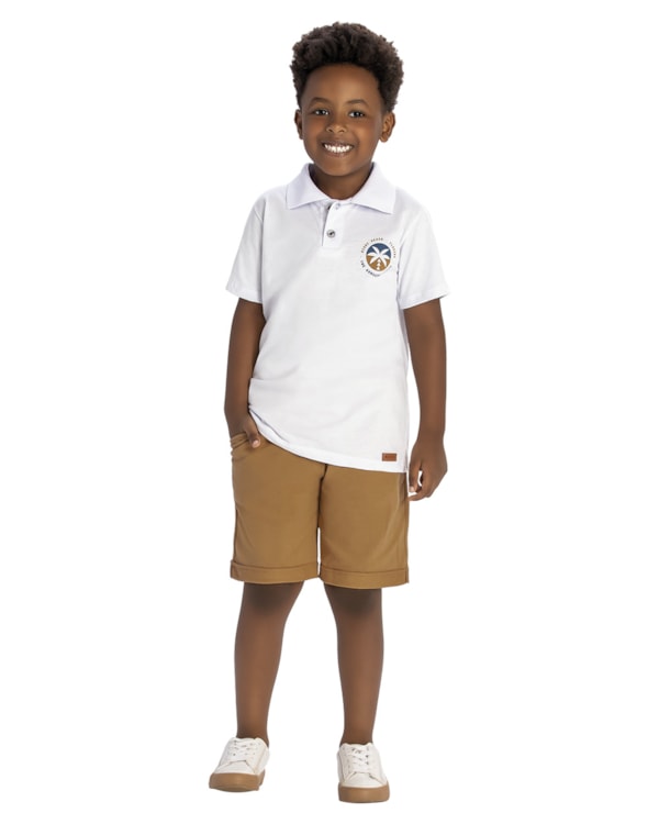 Conjunto Infantil Menino Polo e Bermuda ReiRex Branco