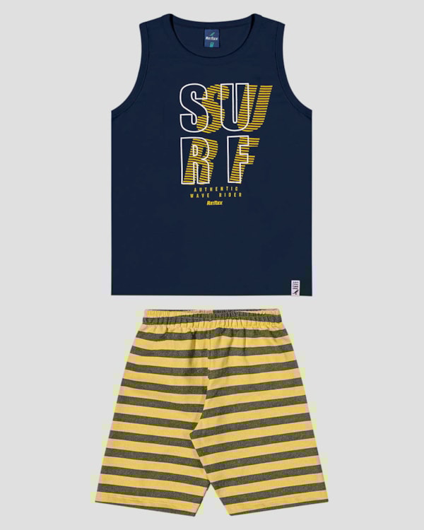 Conjunto Infantil Menino Regata e Bermuda Listrada ReiRex Azul