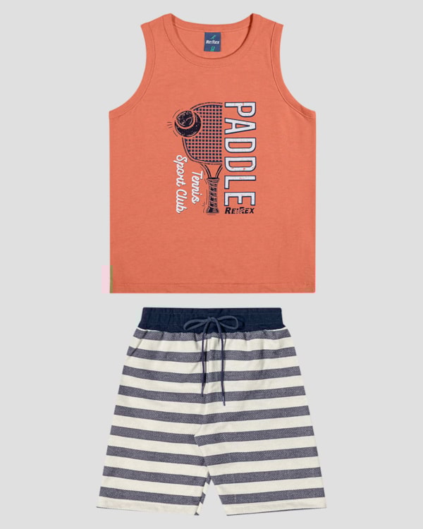 Conjunto Infantil Menino Regata e Bermuda Listrada ReiRex Laranja