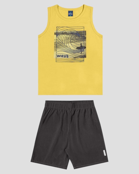 Conjunto Infantil Menino Regata e Bermuda ReiRex Amarelo